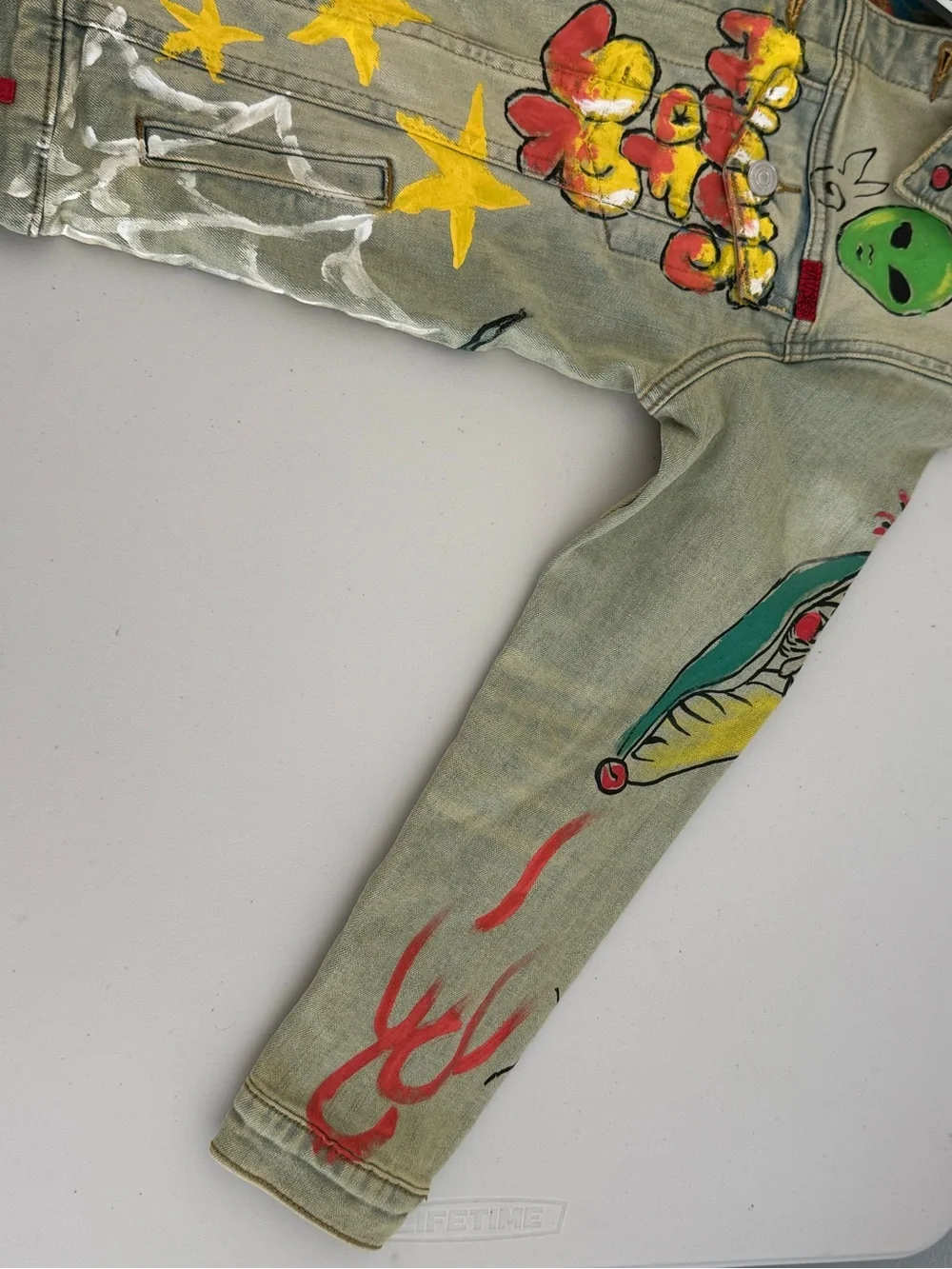 Haus of JR Kids Hand-Painted Graphic Denim Jacket - Size 10 NWT